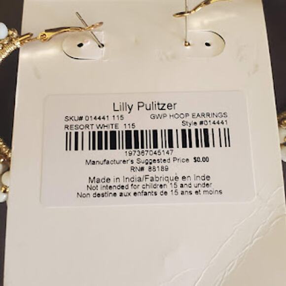 Lilly Pulitzer Resort White Large Hoop Earrings with White and Gold Tone Baubles - Picture 6 of 6